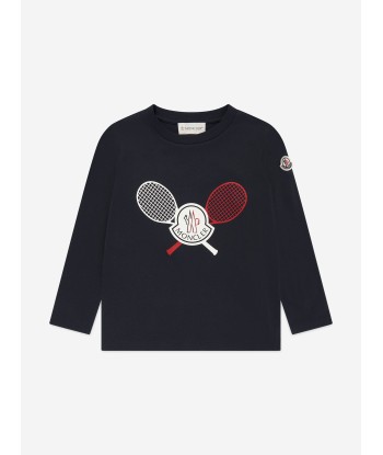 Moncler Enfant Boys Tennis Logo Long Sleeve T-Shirt in Navy Découvrez la collection