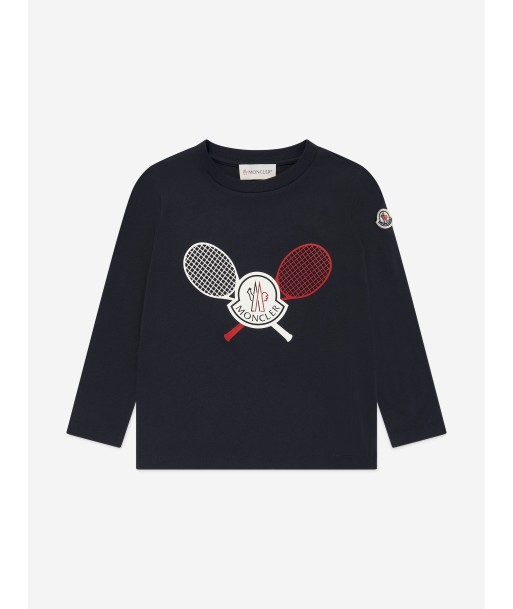 Moncler Enfant Boys Tennis Logo Long Sleeve T-Shirt in Navy Découvrez la collection