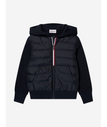 Moncler Enfant Boys Down Padded Zip Up Cardigan in Navy brillant des détails fins