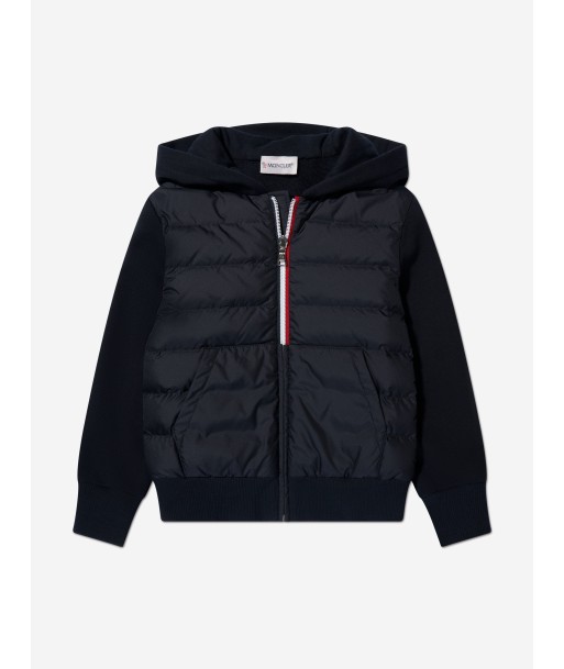 Moncler Enfant Boys Down Padded Zip Up Cardigan in Navy brillant des détails fins