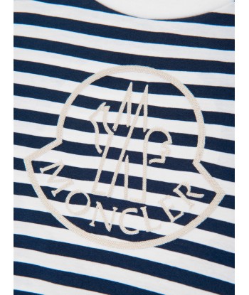 Moncler Enfant Girls Striped Logo T-Shirt in Navy Les magasins à Paris