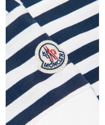 Moncler Enfant Girls Striped Logo T-Shirt in Navy Les magasins à Paris