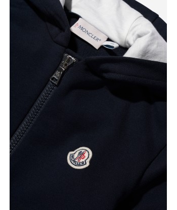 Moncler Enfant Boys Logo Zip Up Top in Navy pas cher