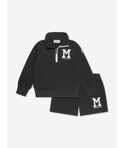 Moncler Enfant Boys Logo Short Tracksuit in Black paiement sécurisé