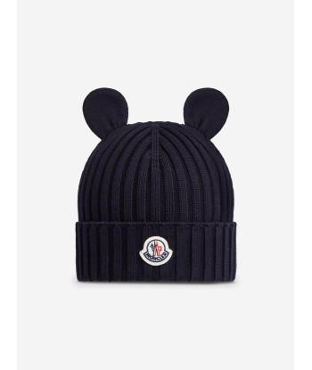 Moncler Enfant Baby Knitted Beanie Hat With Ears in Navy Venez acheter