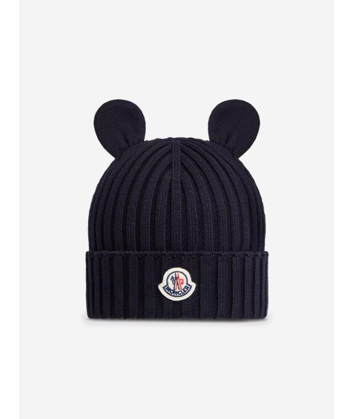 Moncler Enfant Baby Knitted Beanie Hat With Ears in Navy Venez acheter