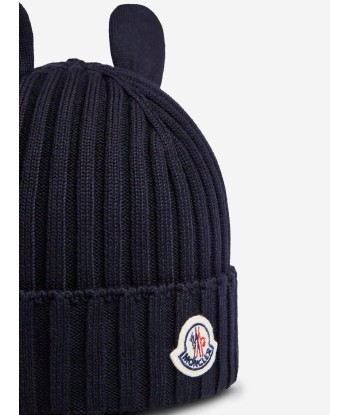 Moncler Enfant Baby Knitted Beanie Hat With Ears in Navy Venez acheter