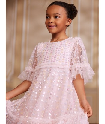 Needle & Thread Girls Raindrop Sequin Dress in Pink online