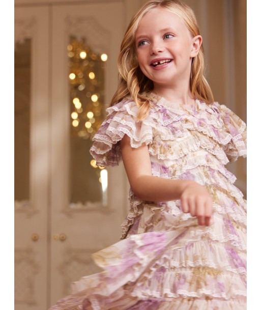 Needle & Thread Girls Wisteria Ruffle Lace Dress in White en ligne des produits 