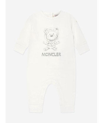 Moncler Enfant Baby Bear Logo Romper in White Les magasins à Paris et en Île-de-France