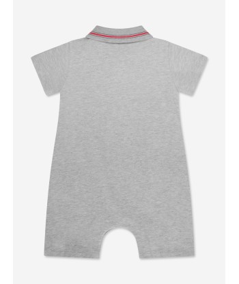 Moncler Enfant Baby Boys Polo Romper in Grey prix pour 