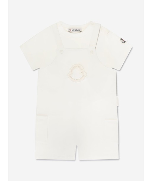 Moncler Enfant Baby Girls Logo Romper in Ivory Faites des économies