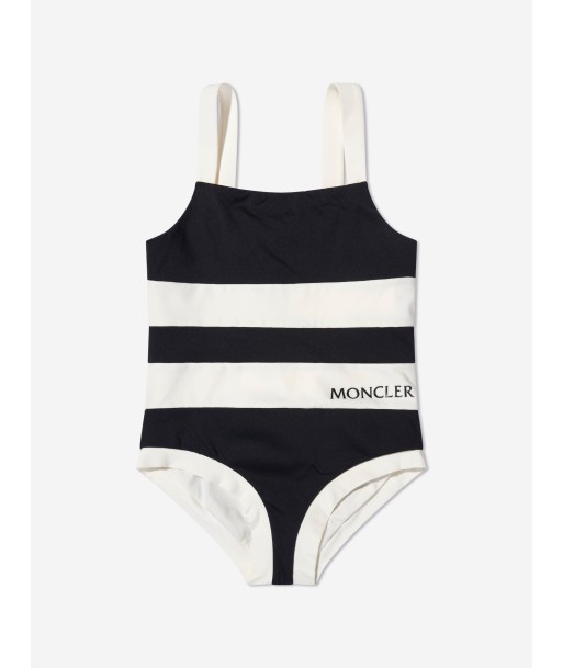 Moncler Enfant Girls Striped Swimsuit in Black Pour