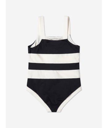 Moncler Enfant Girls Striped Swimsuit in Black Pour