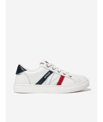 Moncler Enfant Kids Leather Petit Monaco Low Top Trainers in White Pour