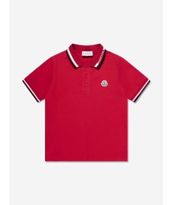 Moncler Enfant Boys Logo Polo Shirt in Red brillant des détails fins