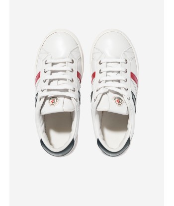 Moncler Enfant Kids Leather Petit Monaco Low Top Trainers in White Pour