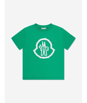 Moncler Enfant Boys Logo t-Shirt in Green Paris Déstockage Promo