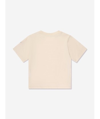 Moncler Enfant Girls Palm Trees Logo T-Shirt in Ivory en stock