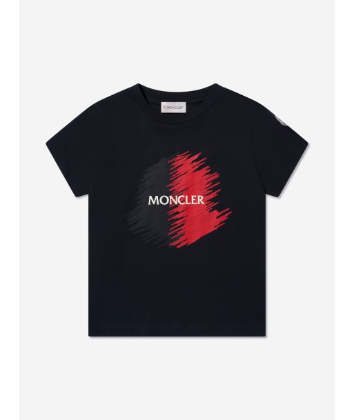 Moncler Enfant Boys Logo Print T-Shirt in Navy de pas cher