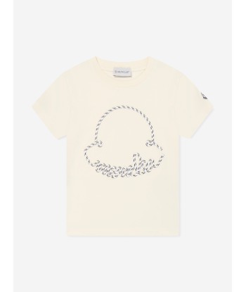 Moncler Enfant Girls Embroidered Logo T-Shirt in Ivory l'achat 