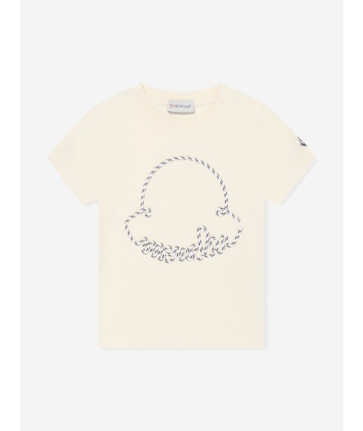 Moncler Enfant Girls Embroidered Logo T-Shirt in Ivory l'achat 