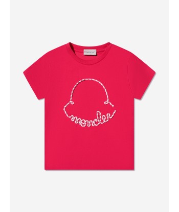 Moncler Enfant Girls Embroidered Logo T-Shirt in Red Vous souhaitez 