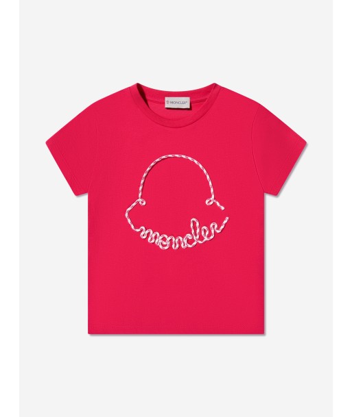 Moncler Enfant Girls Embroidered Logo T-Shirt in Red Vous souhaitez 