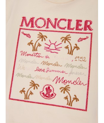 Moncler Enfant Girls Palm Trees Logo T-Shirt in Ivory en stock