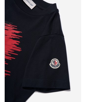 Moncler Enfant Boys Logo Print T-Shirt in Navy de pas cher