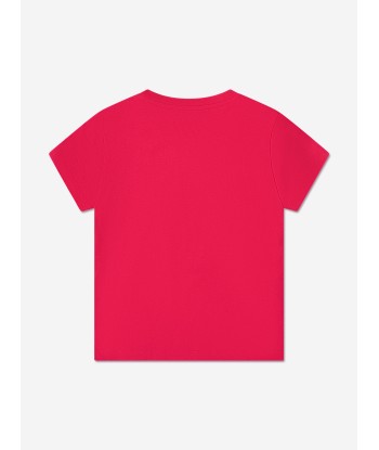 Moncler Enfant Girls Embroidered Logo T-Shirt in Red Vous souhaitez 