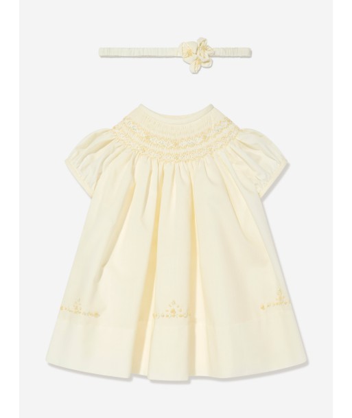 Sarah Louise Baby Girls Smocked Dress With Headband in Yellow Vous souhaitez 