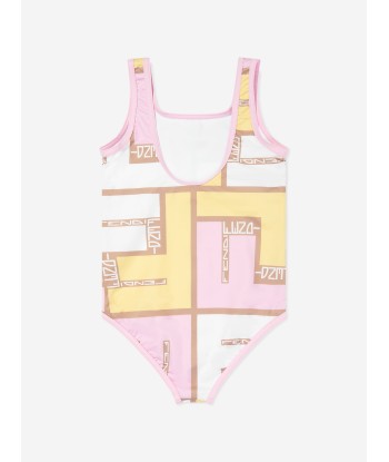 Fendi Girls Puzzle Logo Swimsuit in Pink d'Europe débarque