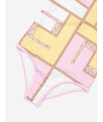 Fendi Girls Puzzle Logo Swimsuit in Pink d'Europe débarque