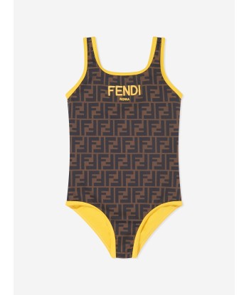 Fendi Girls FF Logo Reversible Swimsuit in Brown brillant des détails fins