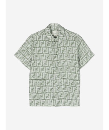 Fendi Boys Linen FF Logo Shirt in Green du meilleur 