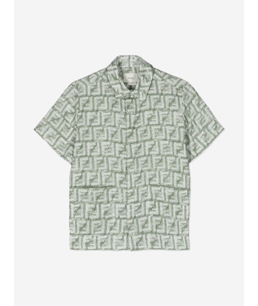 Fendi Boys Linen FF Logo Shirt in Green du meilleur 