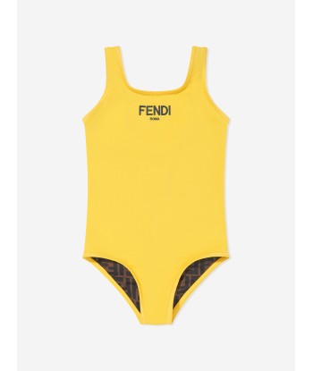 Fendi Girls FF Logo Reversible Swimsuit in Brown brillant des détails fins