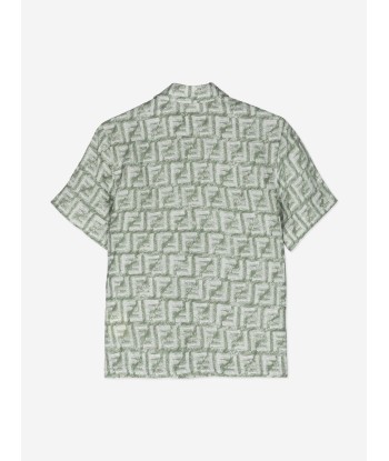 Fendi Boys Linen FF Logo Shirt in Green du meilleur 