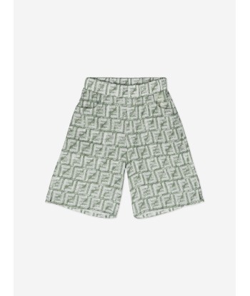 Fendi Boys Linen Logo Bermuda Shorts in Green Par le système avancé 