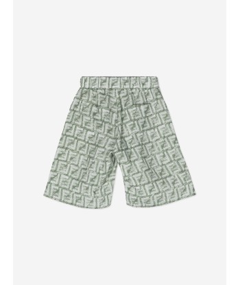 Fendi Boys Linen Logo Bermuda Shorts in Green Par le système avancé 