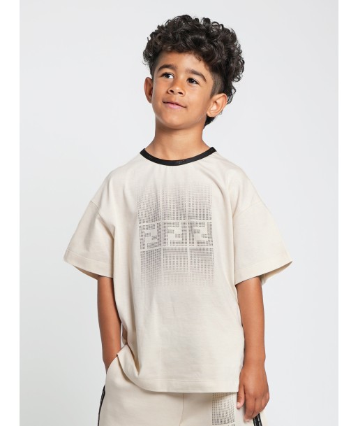 Fendi Boys Logo Print T-Shirt in Beige des créatures d'habitude