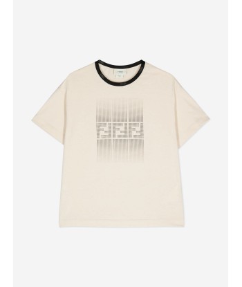 Fendi Boys Logo Print T-Shirt in Beige des créatures d'habitude