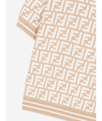 Fendi Boys FF Knit Polo Shirt in Beige pas cher 