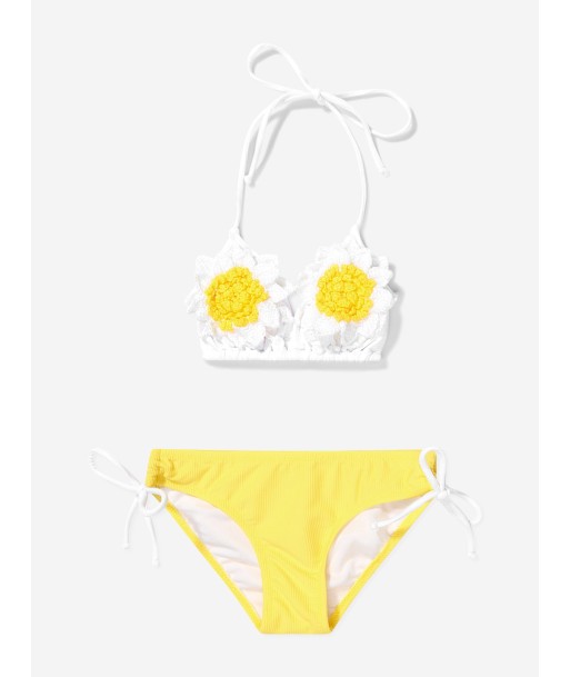 Nessi Byrd Girls Crochet Flower Alita Bikini in Yellow pas cher chine