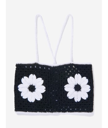 Nessi Byrd Girls Crochet Flower Elvira Crop Top in Black JUSQU'A -70%! 