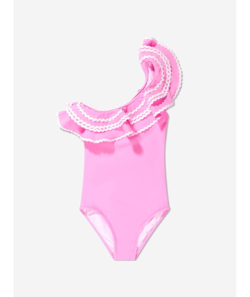 Nessi Byrd Girls One Shoulder Ruffle Eliza Swimsuit in Pink la colonne vertébrale