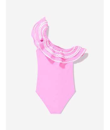 Nessi Byrd Girls One Shoulder Ruffle Eliza Swimsuit in Pink la colonne vertébrale