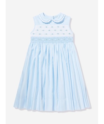 Sarah Louise Girls Sleeveless Smocked Dress in Blue une grave pollution 