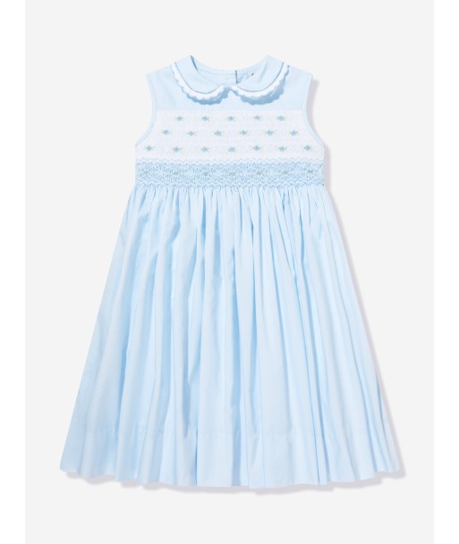 Sarah Louise Girls Sleeveless Smocked Dress in Blue une grave pollution 